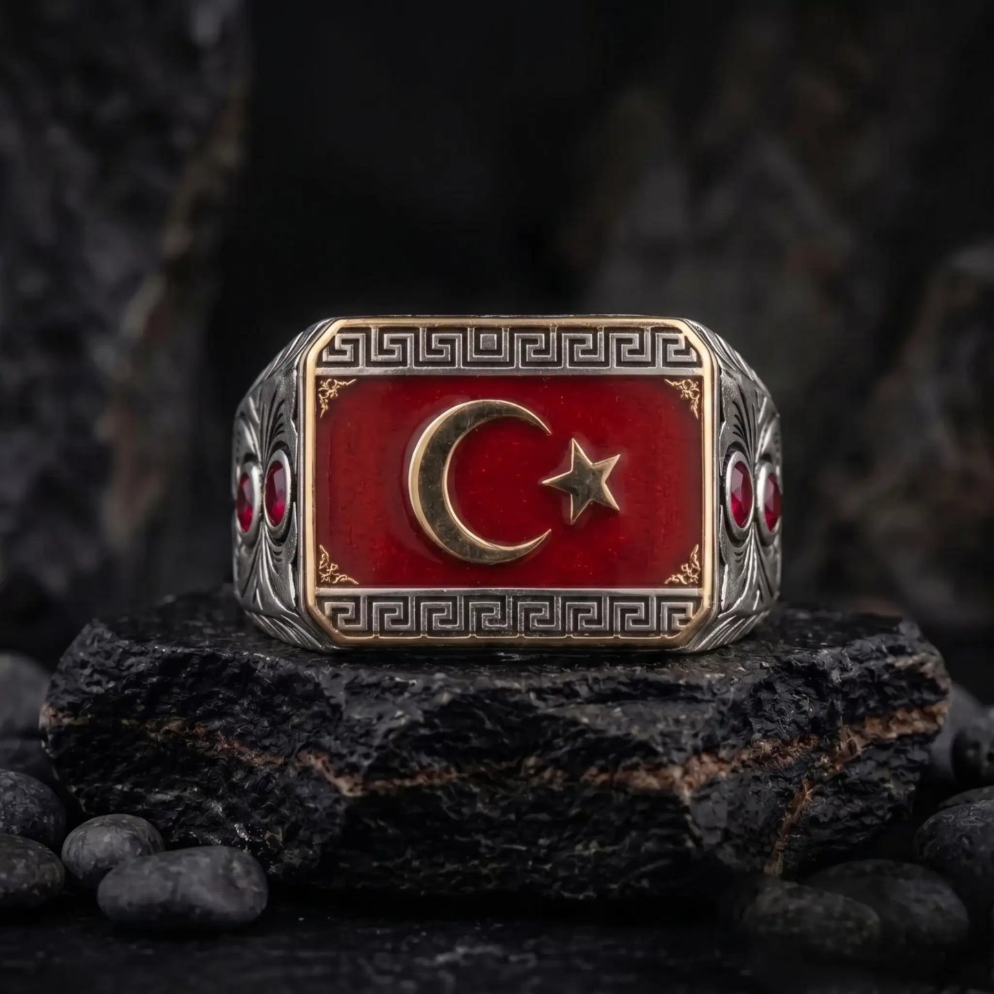925 Sterling Silver Turkish Flag Ring