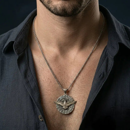 Eagle Wolf Necklace 925 Silver Oxidized Pendant Handmade