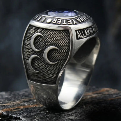 Mystic Topaz 925 Sterling Silver Islamic Ring – Hasbiyallahu Statement Design