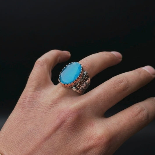 Blue Chalcedony 925 Sterling Silver Islamic Men’s Ring