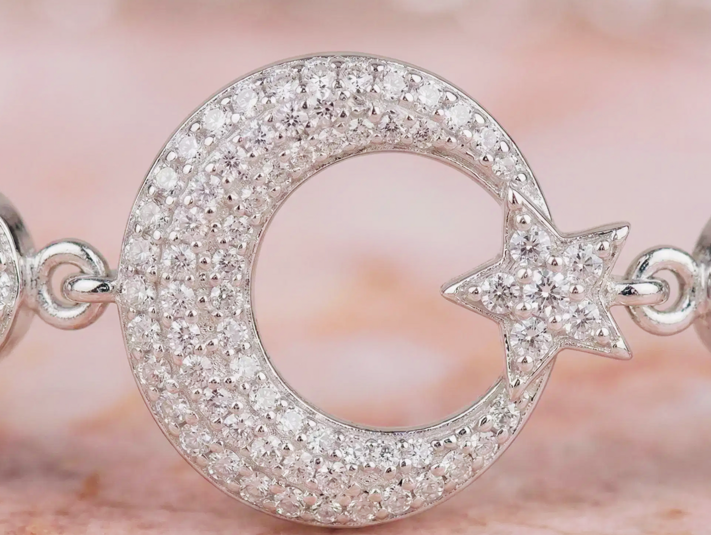 925 Sterling Silver Moon Star Women’s Necklace and Bracelet Set