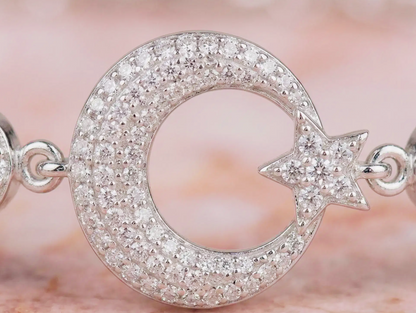 925 Sterling Silver Moon Star Women’s Necklace and Bracelet Set