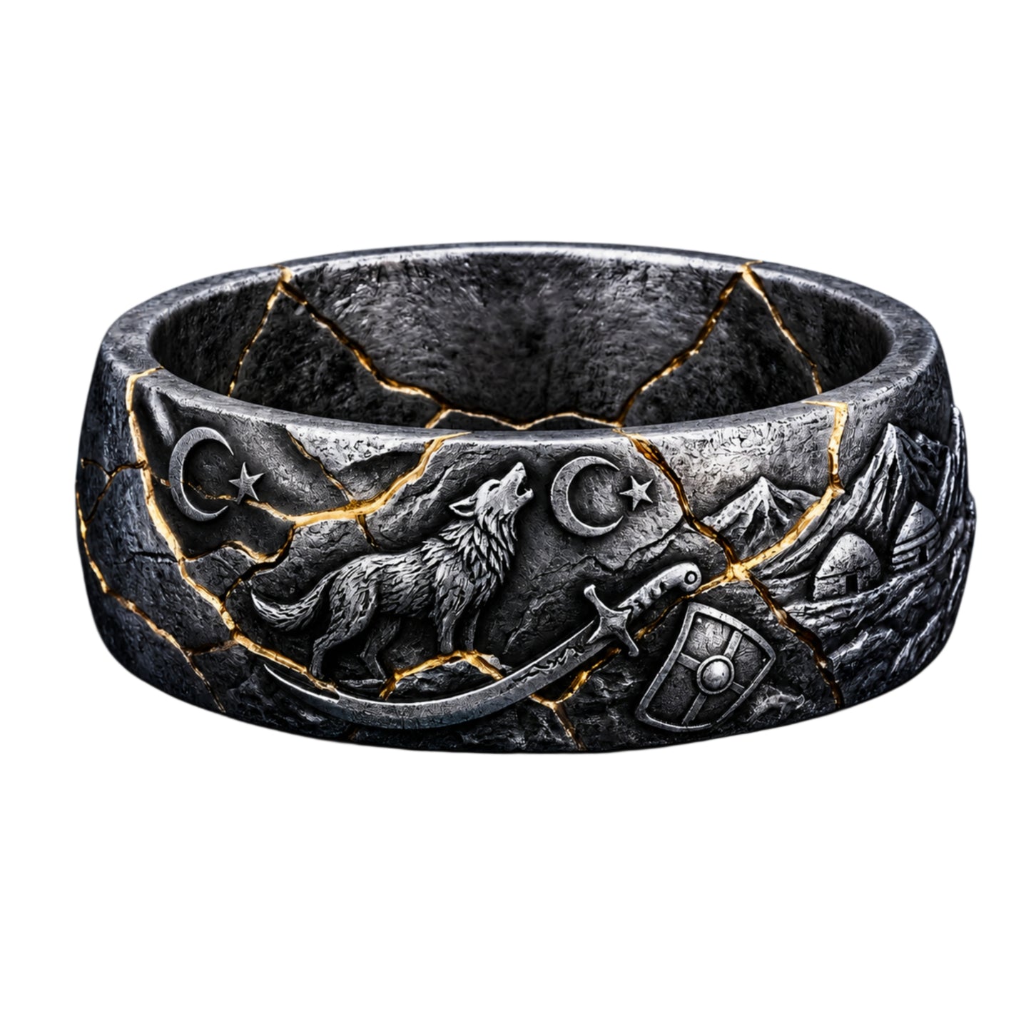 Kintsugi Otuken Wolf Silver Ring – Strength Forged Through History