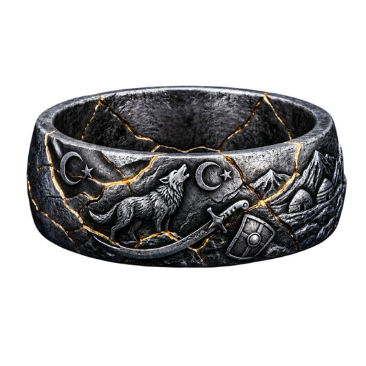 Kintsugi Otuken Wolf Ring – 925 Sterling Silver