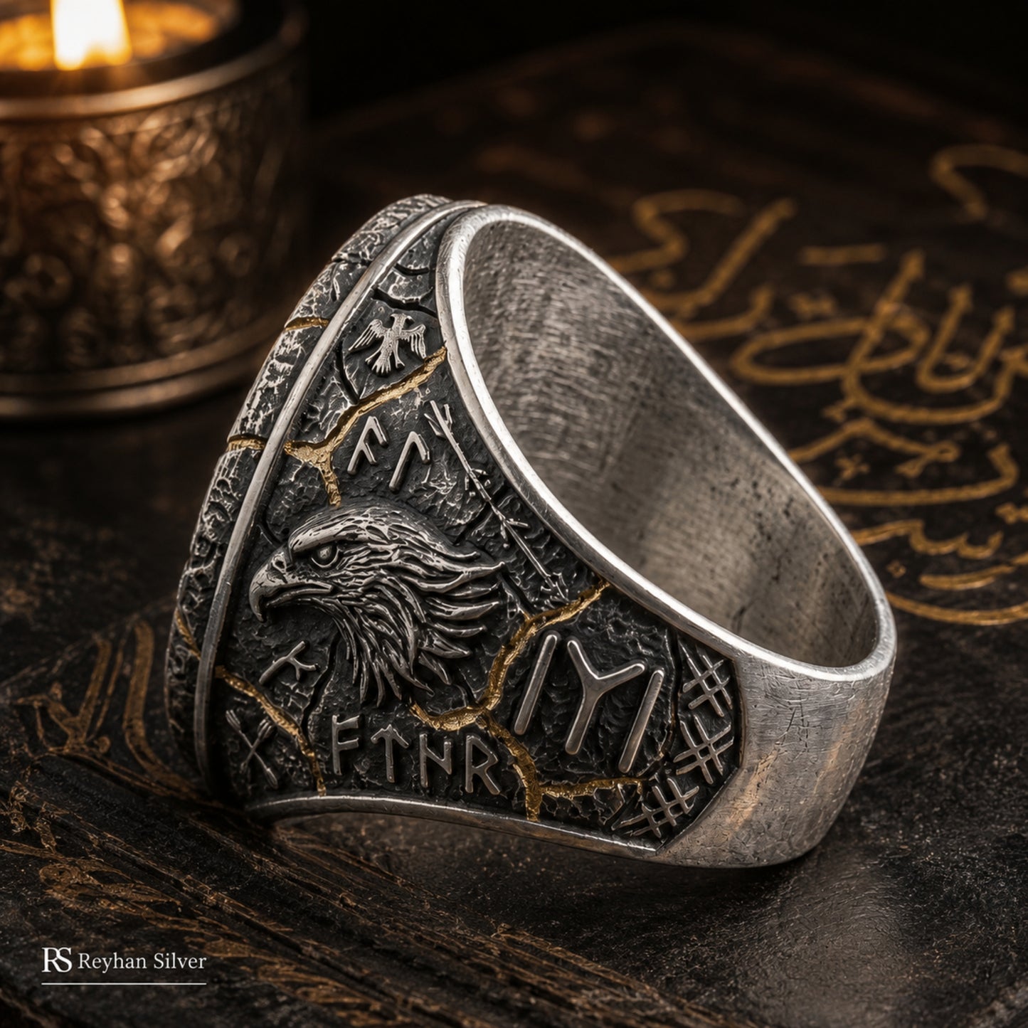 Otuken Obasi Sterling Silver Ring, Gokturk Wolf Turkish Men’s Jewelry