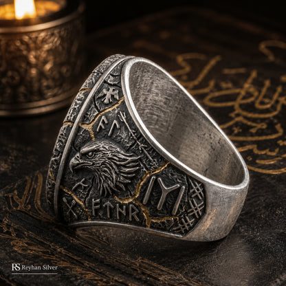 Otuken Obasi Sterling Silver Ring, Gokturk Wolf Turkish Men’s Jewelry