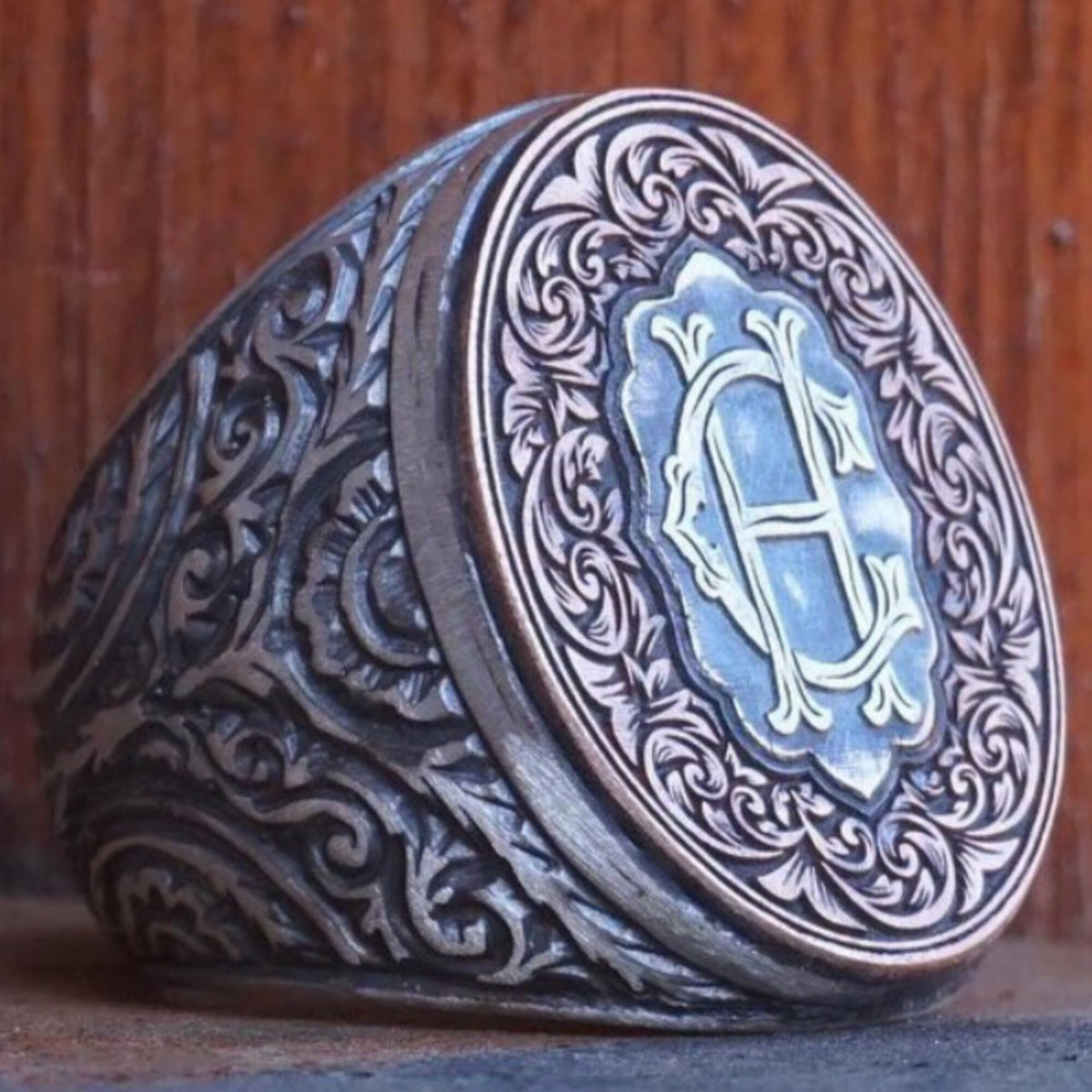 Seal of Solomon engraved initials ring in 925 sterling silver