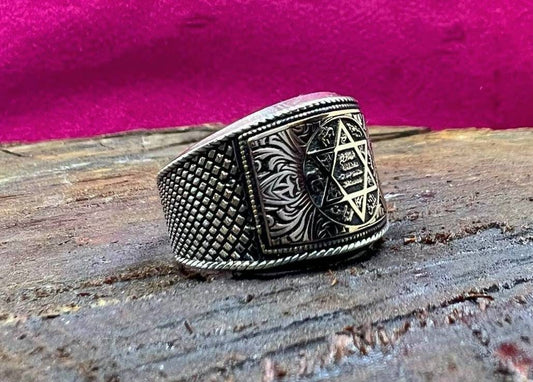 Seal of Solomon men's ring in Ottoman style in 925 sterling silver