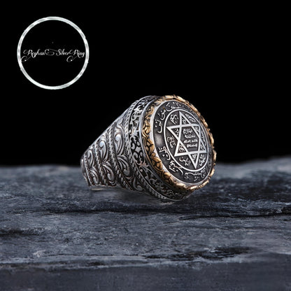 Seal of Solomon talisman men's ring in 925 sterling silver