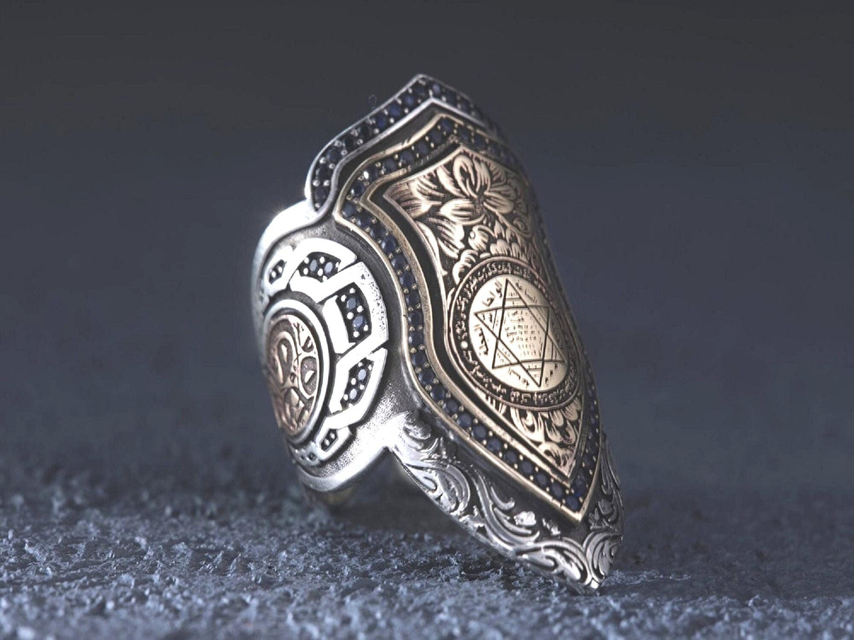 Seal of Solomon zihgir archer thumb ring in 925 sterling silver