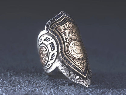 Seal of Solomon zihgir archer thumb ring in 925 sterling silver
