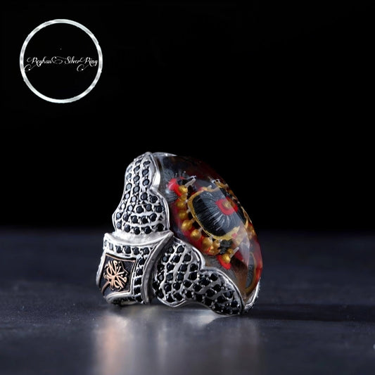 Selimiye Mosque carved ring with onyx in 925 sterling silver