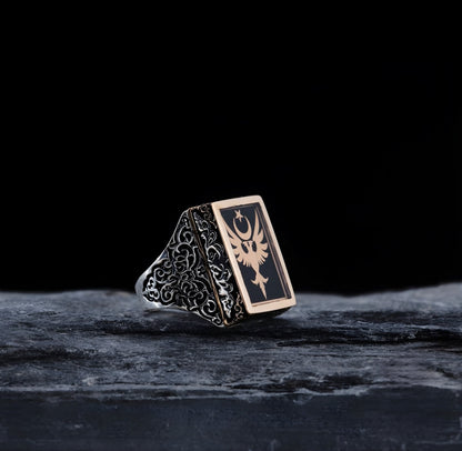 Seljuk eagle men's ring in 925 sterling silver