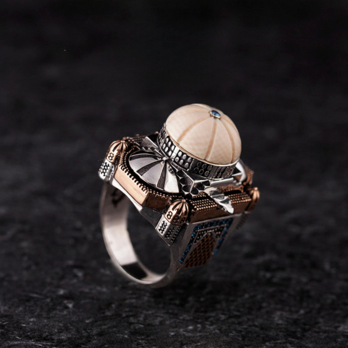 Silver Ring with White Stone & Openable Quran in 925 sterling silver