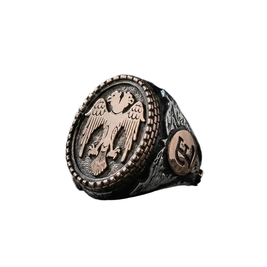 Double Headed Eagle Ring 925 Silver Ottoman Signet Oxidized Men