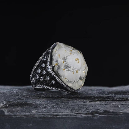 Süleymaniye Mosque negative engraving ring in 925 sterling silver