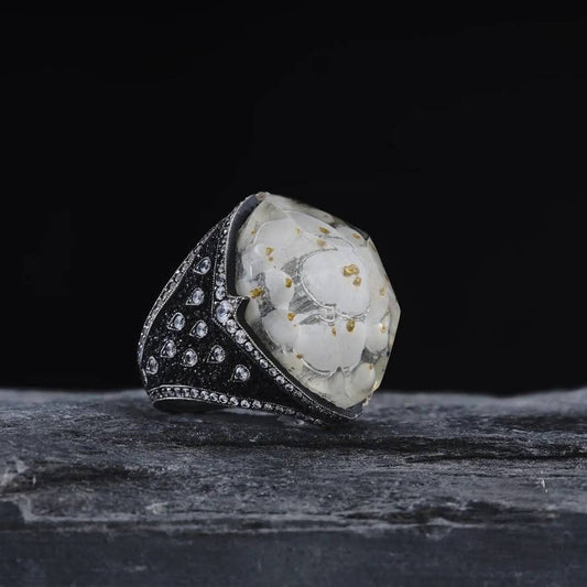 Süleymaniye Mosque negative engraving ring in 925 sterling silver