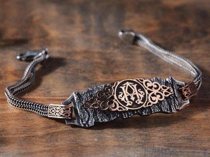 Tree bark texture initial bracelet in 925 sterling silver