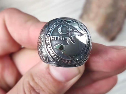 Turkish wolf ring with 16 Turkic States flags in 925 sterling silver