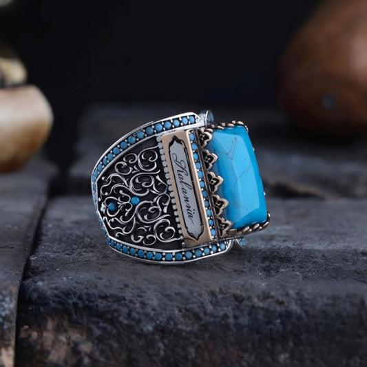 Turquoise Knight Signet Ring in 925 sterling silver