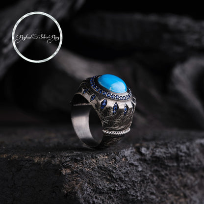 Turquoise ring with micro zircon details in 925 sterling silver