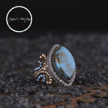 Turquoise women's ring with citrine and blue topaz in 925 sterling silver