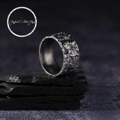 Wall pattern silver wedding ring in 925 sterling silver