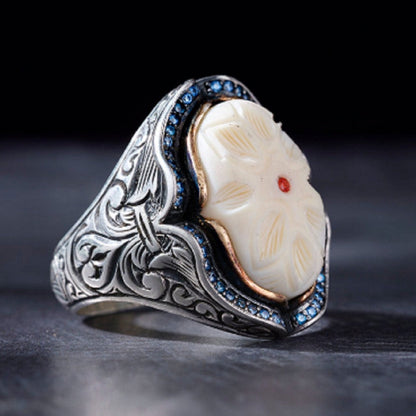 White pearl men's ring in 925 sterling silver