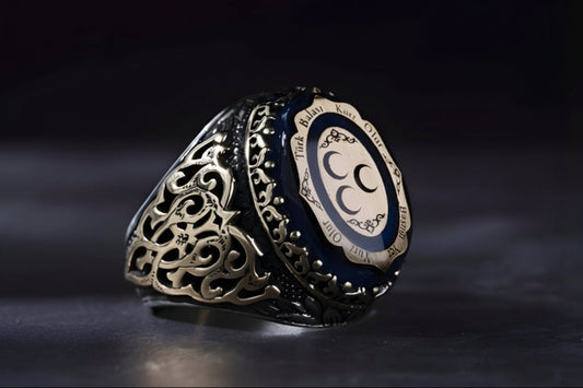 Wolf Three Crescent Amber Ring Turkish in 925 sterling silver