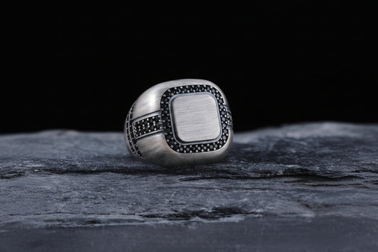Zodiac Ring Black Zircon Stone in 925 sterling silver